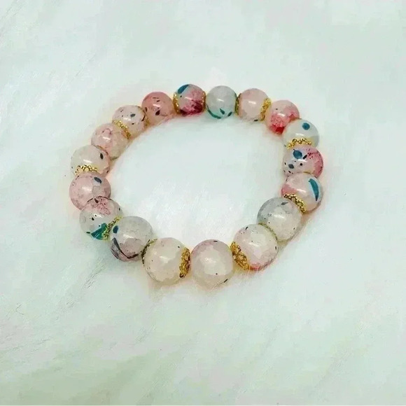 Cherry Blossom Broken Glass Design Beaded Bracelet - Picture 1 of 5